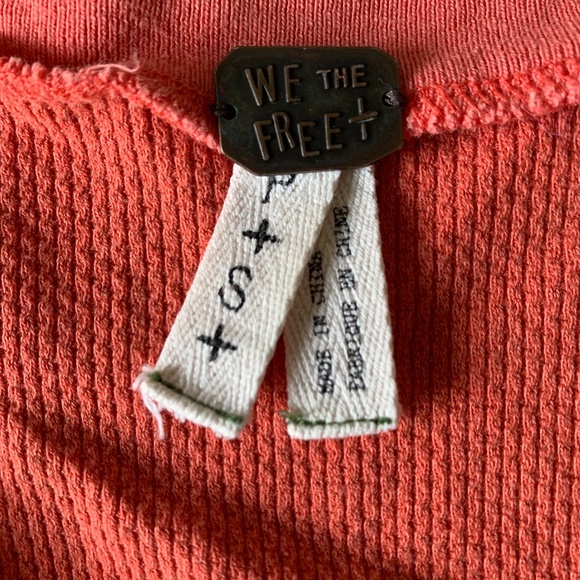 Free People Thermal Shirt with Plaid Cuffs /Rust-Orange / Size S - Picture 2 of 5